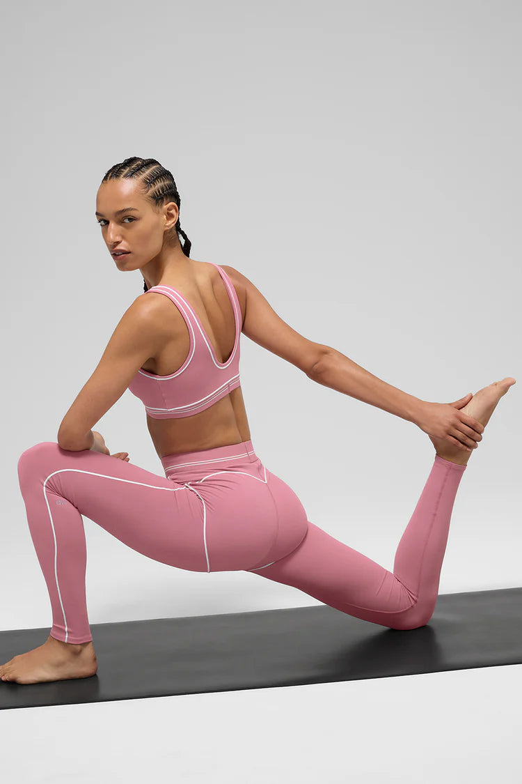 #1 Ensemble Alo Noir – Haut & Legging Contour Blanc