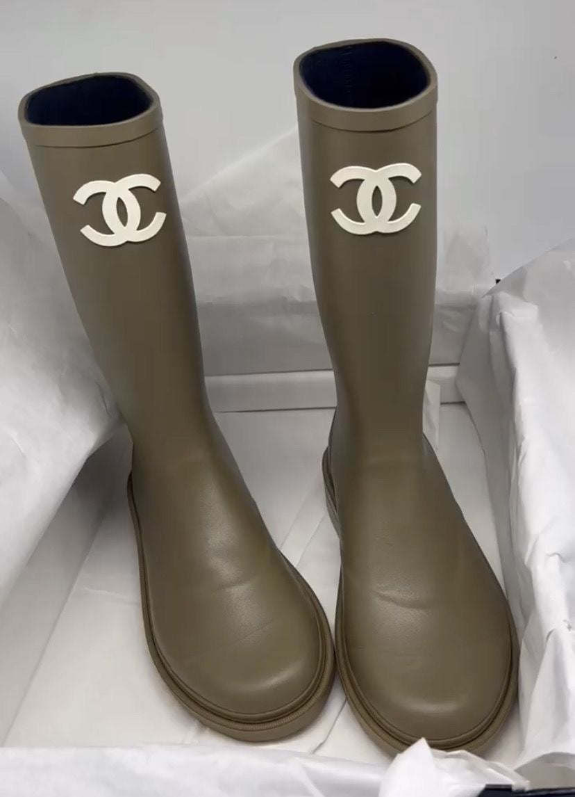 Chanel Rain Boots Vert Camo