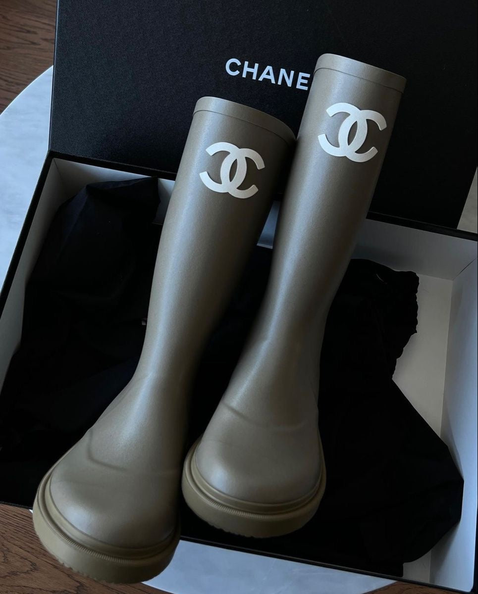 Chanel Rain Boots Vert Camo