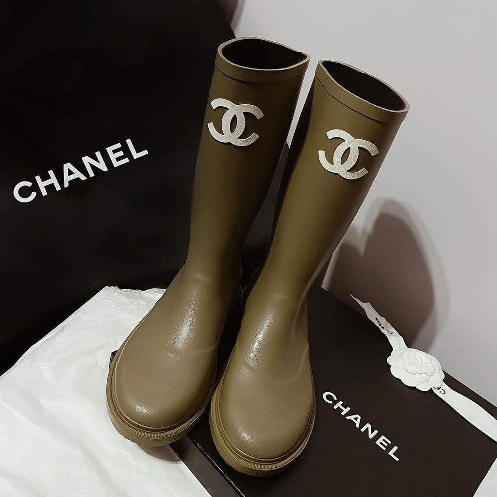 Chanel Rain Boots Vert Camo
