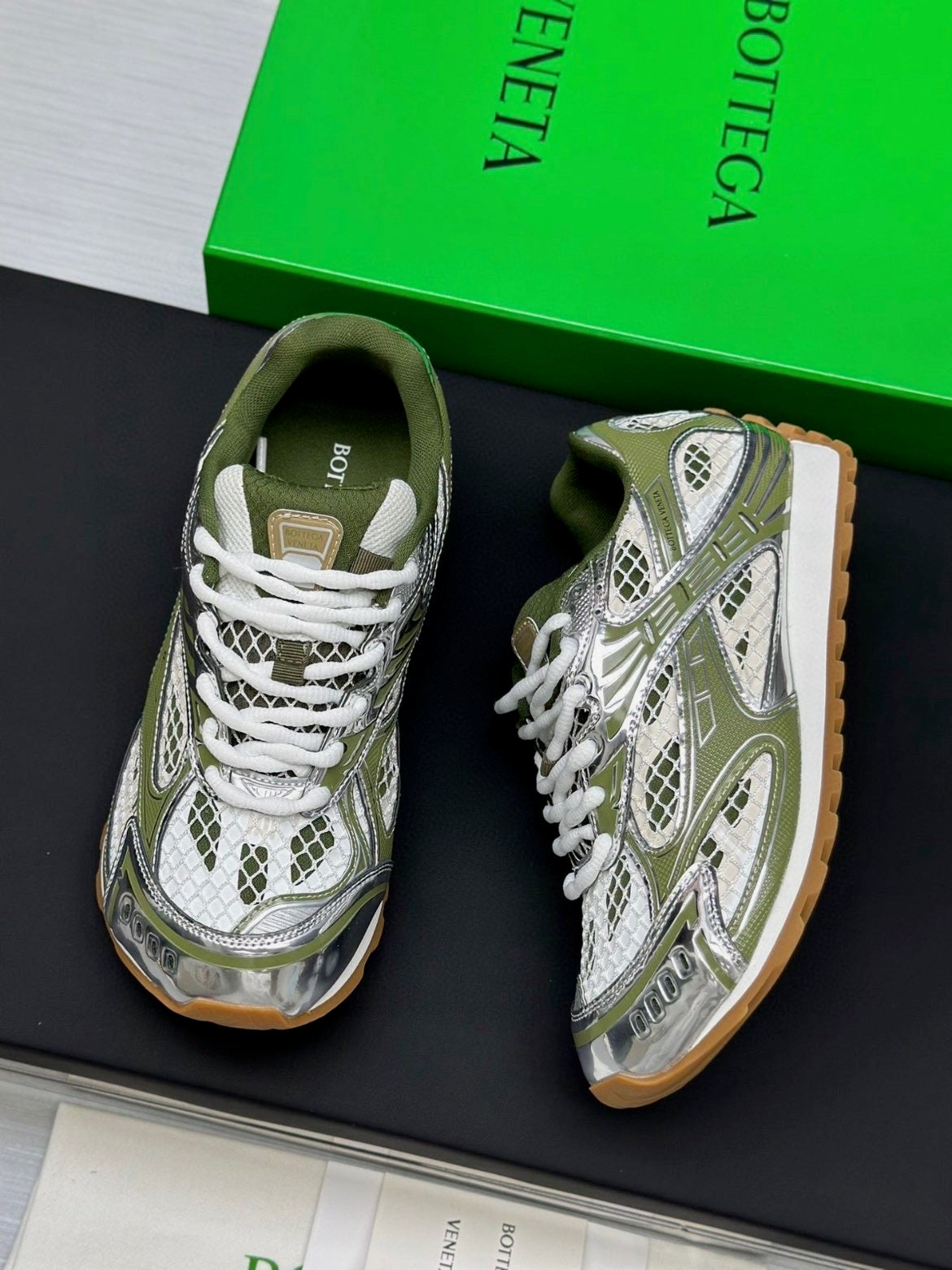 Bottega Veneta Orbit Sneakers – Green / Silver