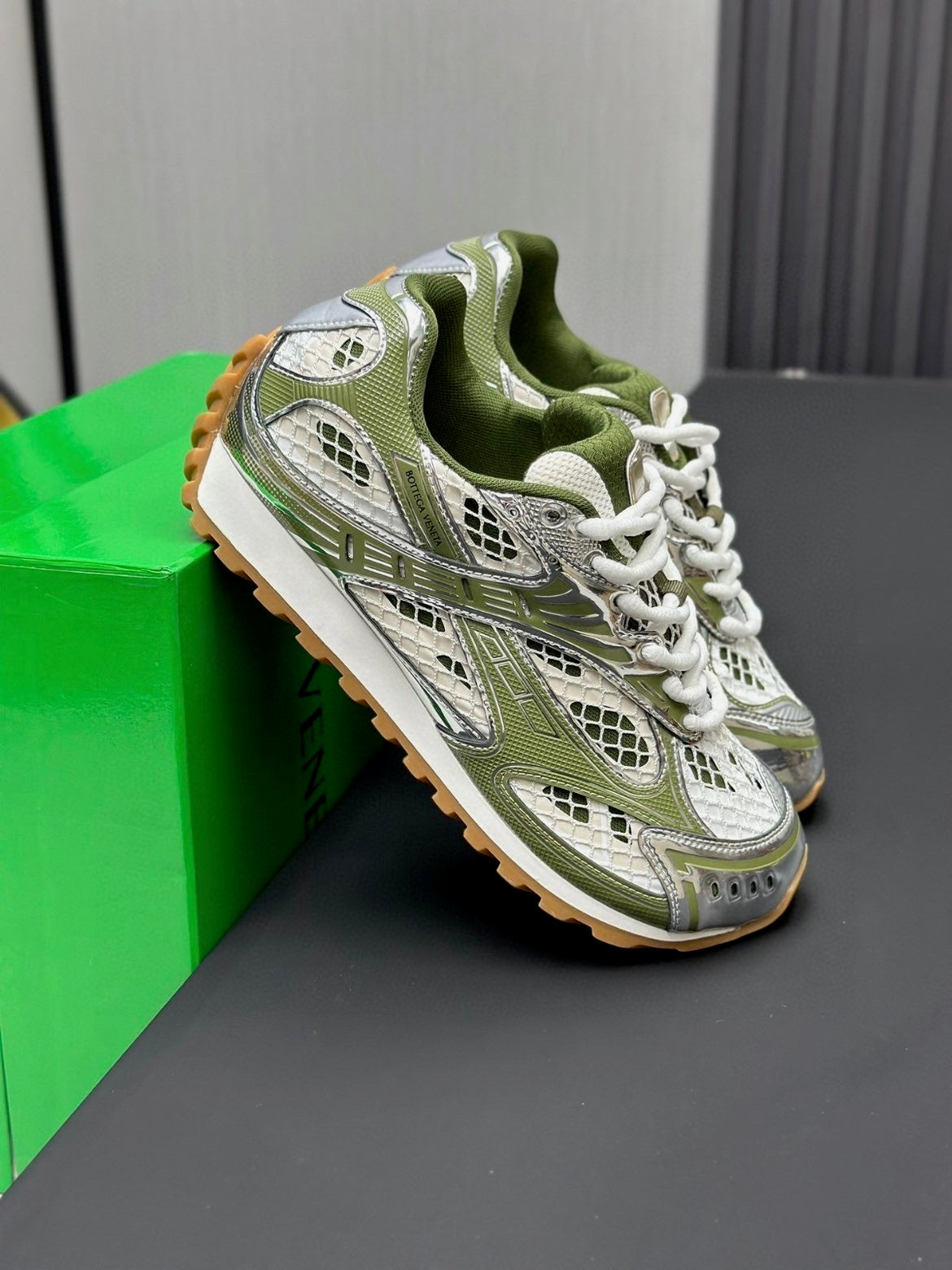 Bottega Veneta Orbit Sneakers – Green / Silver