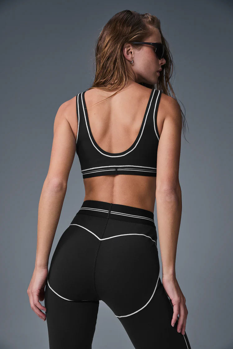 #1 Ensemble Alo Noir – Haut & Legging Contour Blanc