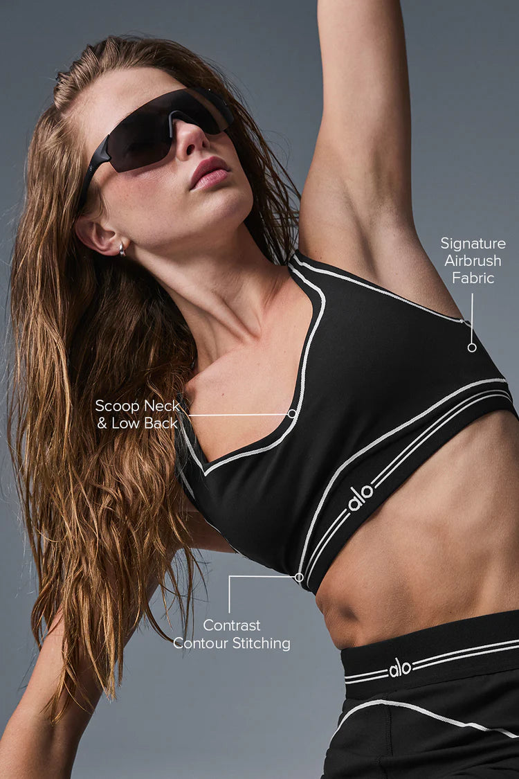 #1 Ensemble Alo Noir – Haut & Legging Contour Blanc