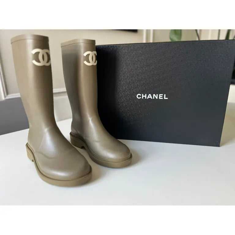 Chanel Rain Boots Vert Camo